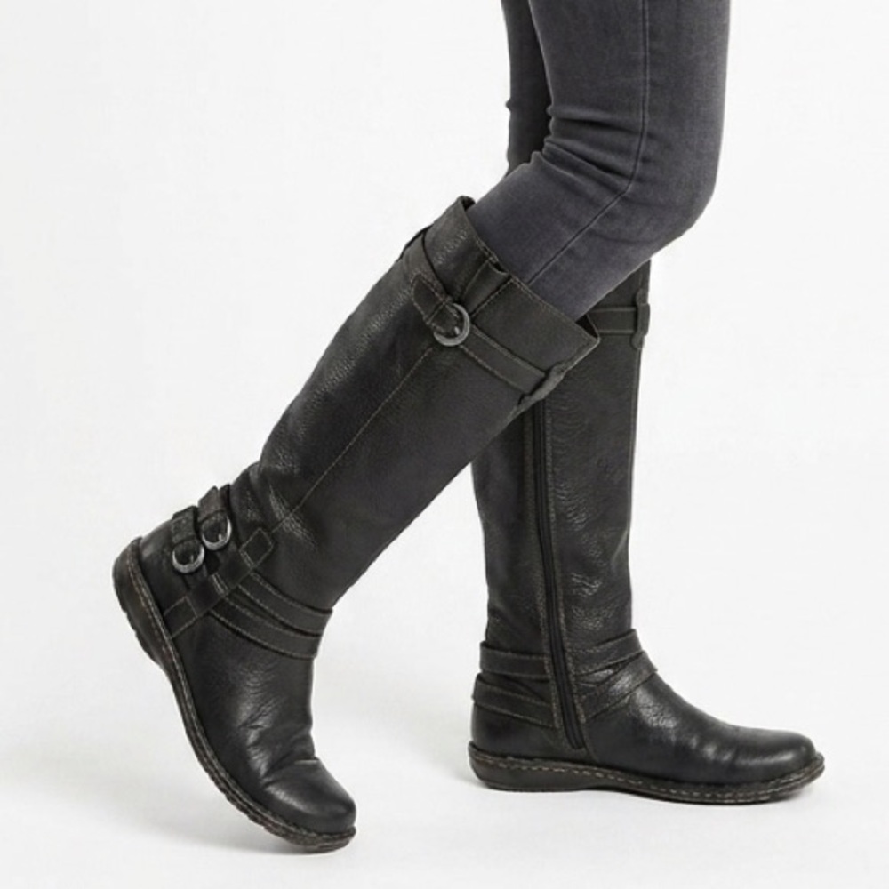b.o.c 7.5M Wide Calf Black Pebble Leather Riding Boot Biker Moto Whimsigoth